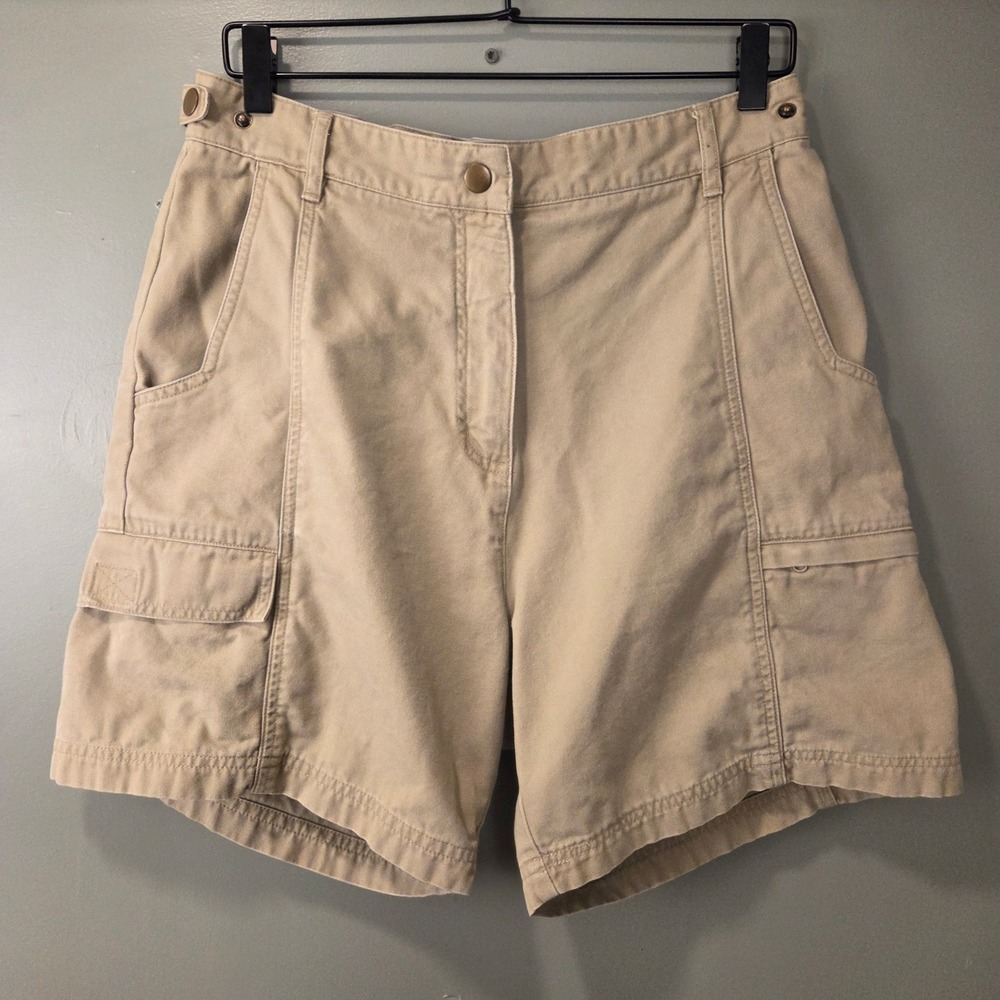 Vintage Woolrich Women's 100% Cotton Khaki Cargo Shorts Size 14 Outdoors
